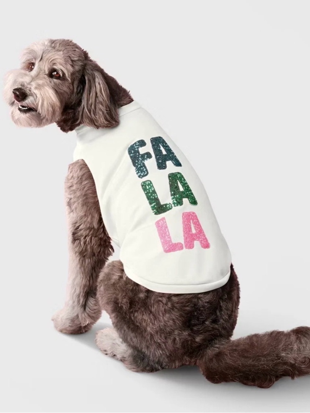 Boots & Barkley White Dog Tank Blue Green Pink Glitter 'FA LA LA' large costume